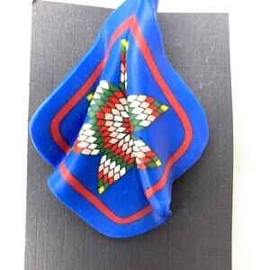 Blue, Lone Star, Quilt brooch/pin with dark blue and red borders.